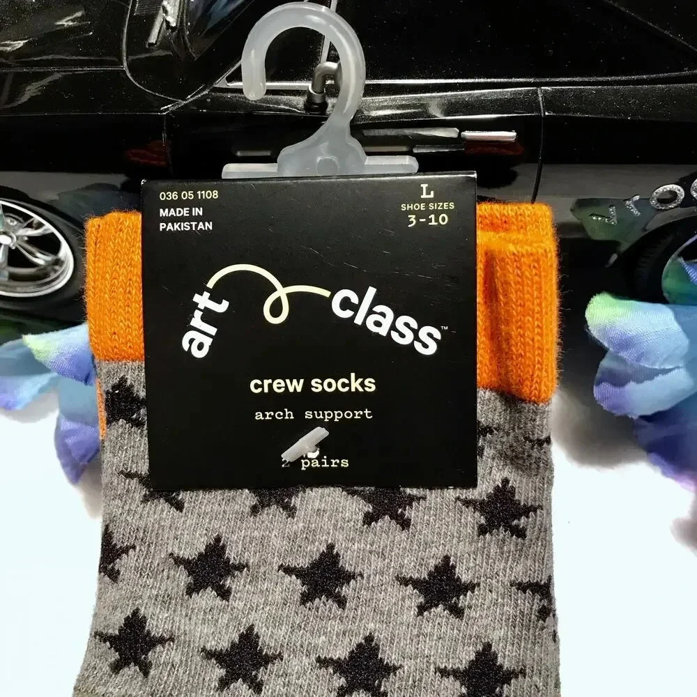 Art Class NWT 2 Pairs Crew Socks Boys L (3-10)